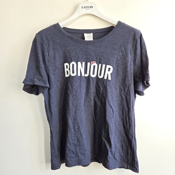 New Cinq à Sept Bonjour Beret Shrunken 100% Cotton Navy/White Tee NWT Large - Picture 1 of 8